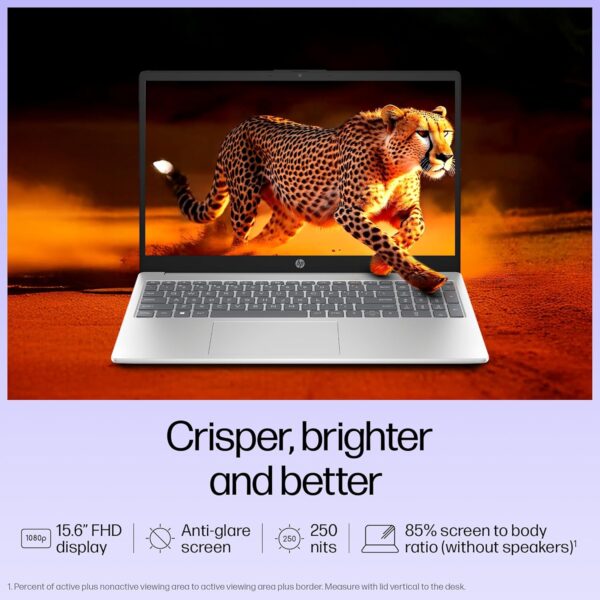 HP 15, 13th Gen Intel Core i3-1315U (12GB DDR4, 512GB SSD) FHD, Anti-Glare, Micro-Edge, 15.6''/39.6cm, Win11, M365 Basic(1yr)* Office24, Silver, 1.59kg, fd0573TU, FHD Camera w/Shutter Laptop - Image 4