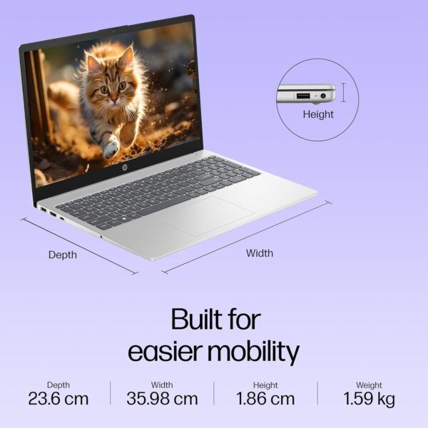 HP 15, 13th Gen Intel Core i3-1315U (12GB DDR4, 512GB SSD) FHD, Anti-Glare, Micro-Edge, 15.6''/39.6cm, Win11, M365 Basic(1yr)* Office24, Silver, 1.59kg, fd0573TU, FHD Camera w/Shutter Laptop - Image 6