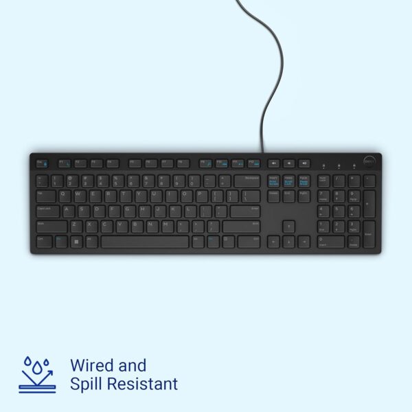 Dell KB216 Wired Multimedia Keyboard - Full-Size Layout with USB Interface, Chiclet Keys, Spill Resistance with 3 Indicator Lights| Plug and Play| Hot Keys: Volume, Mute, Play/Pause, Backward, Forward - Image 2