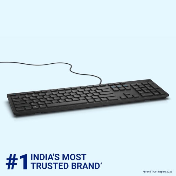 Dell KB216 Wired Multimedia Keyboard - Full-Size Layout with USB Interface, Chiclet Keys, Spill Resistance with 3 Indicator Lights| Plug and Play| Hot Keys: Volume, Mute, Play/Pause, Backward, Forward - Image 3