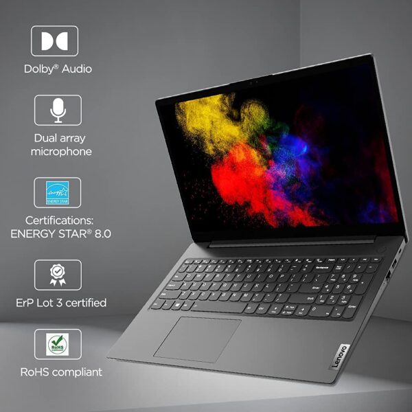 Lenovo V15 Intel Core i5 11th Gen 15.6" (39.62 cm) FHD (1920x1080) Antiglare 250 nits Thin and Light Laptop (8GB RAM/512GB SSD/DOS/Iron Grey/1.7 kg), 82KBA01KIH - Image 2